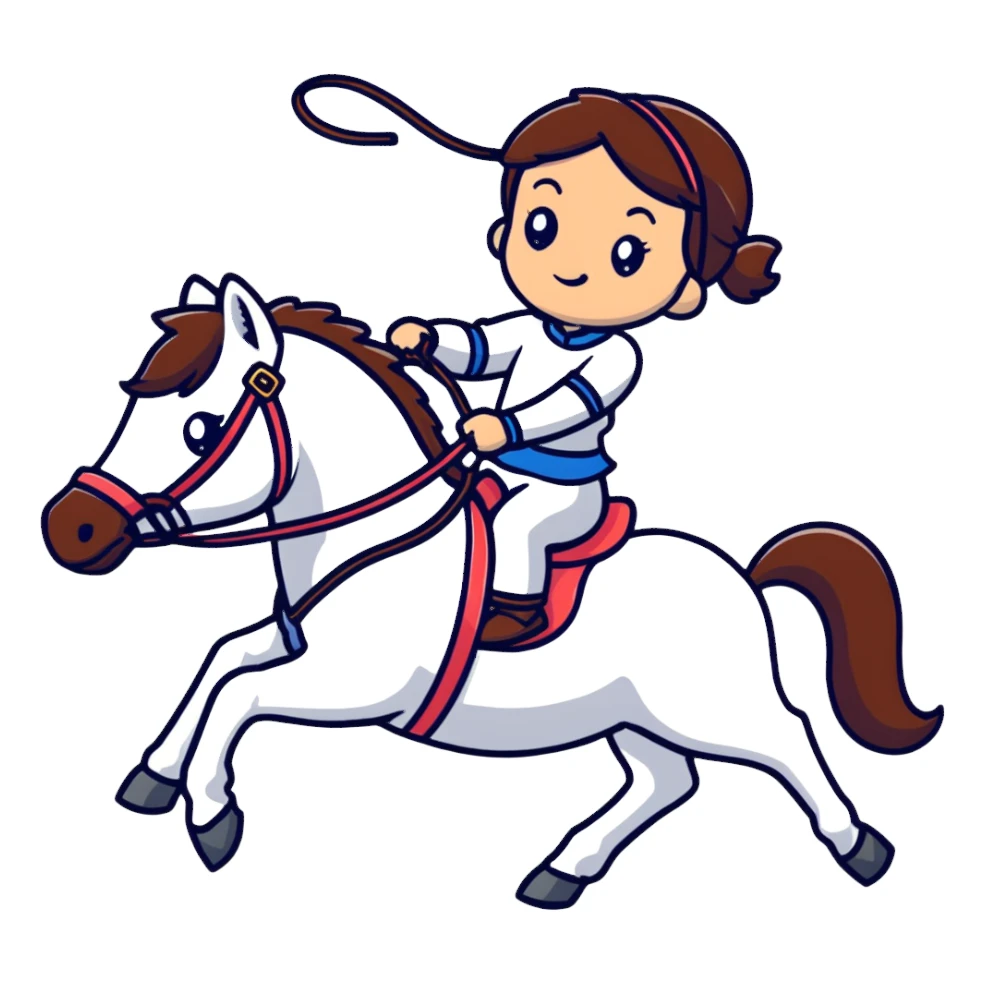 girl riding a horse holding a whip sticker