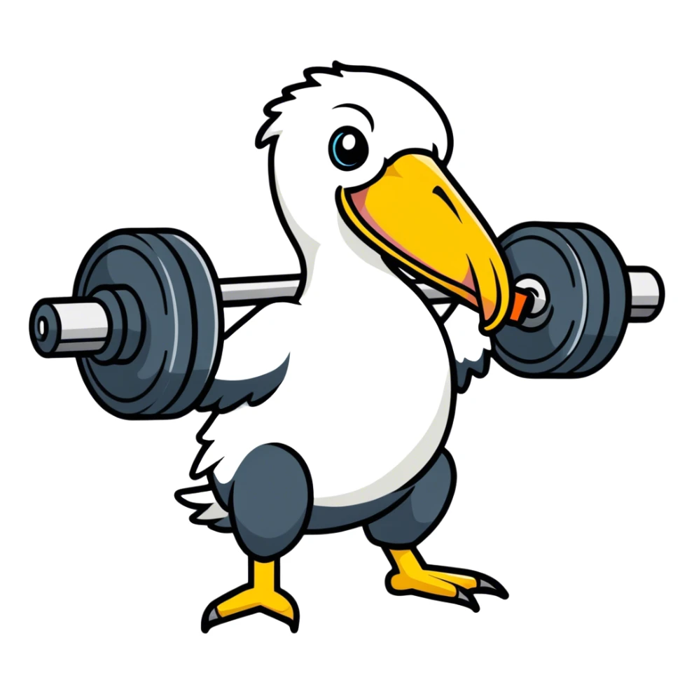 A pelican in a tracksuit is training at the gym. sticker