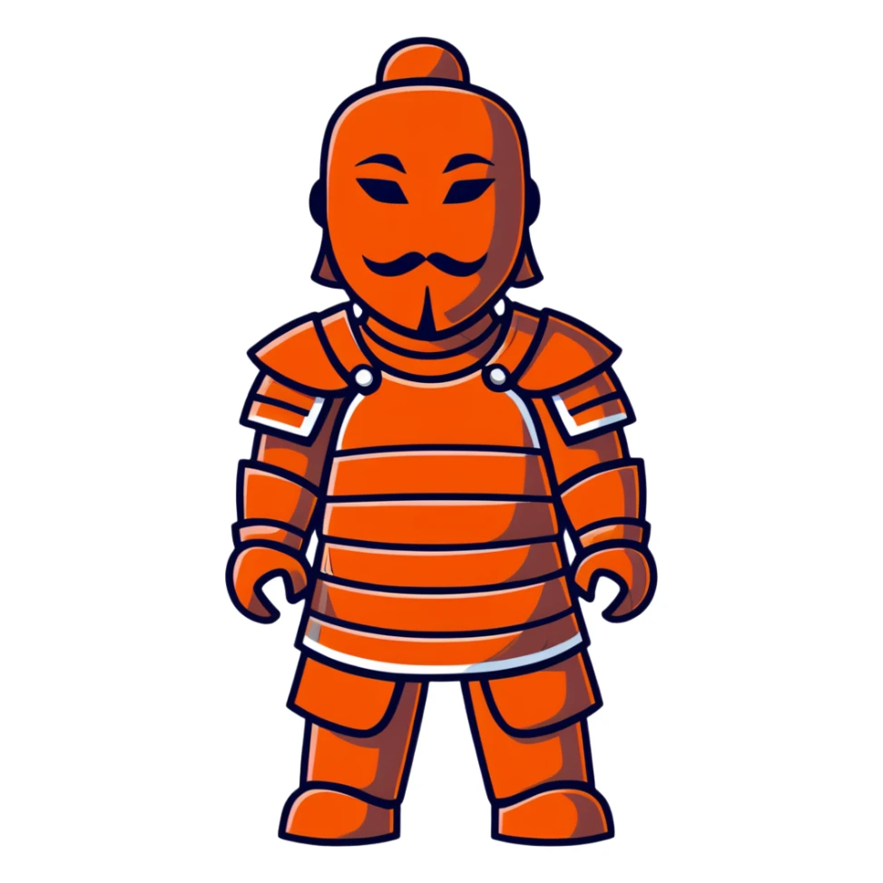 Terracotta warrior with detailed armor and stoic expression, ancient Chinese clay soldier sticker