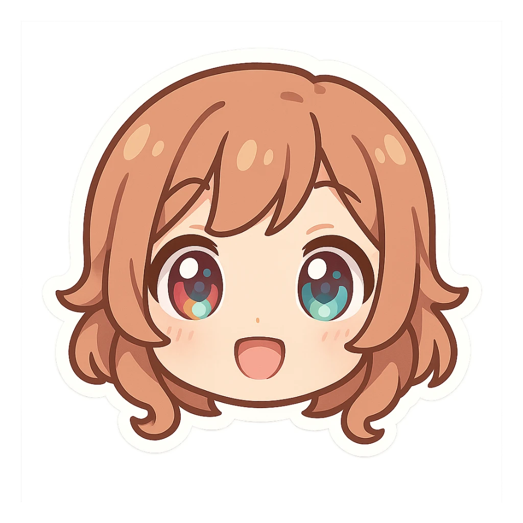 chibi anime face, colorful icon, big eyes, cute expression, outlined, no background sticker