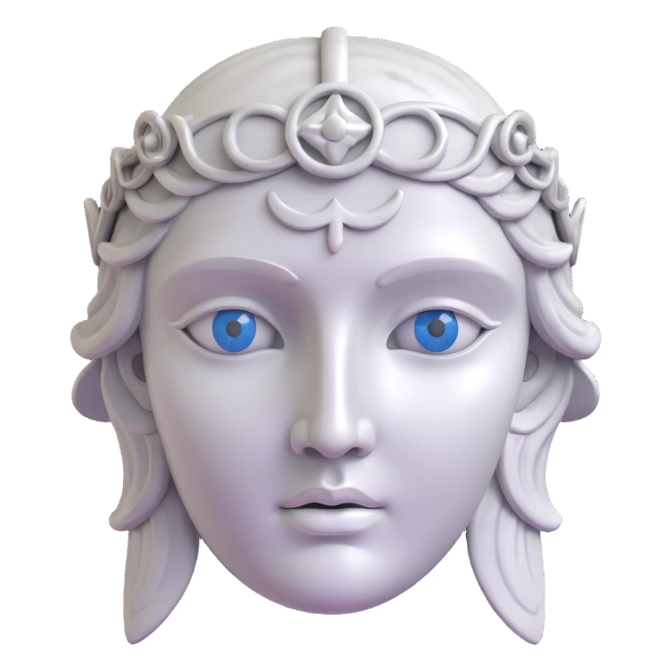 Make the colors silver and give the face a statue-like, marble texture, keeping the 3D close-up Athena style, with no background. sticker