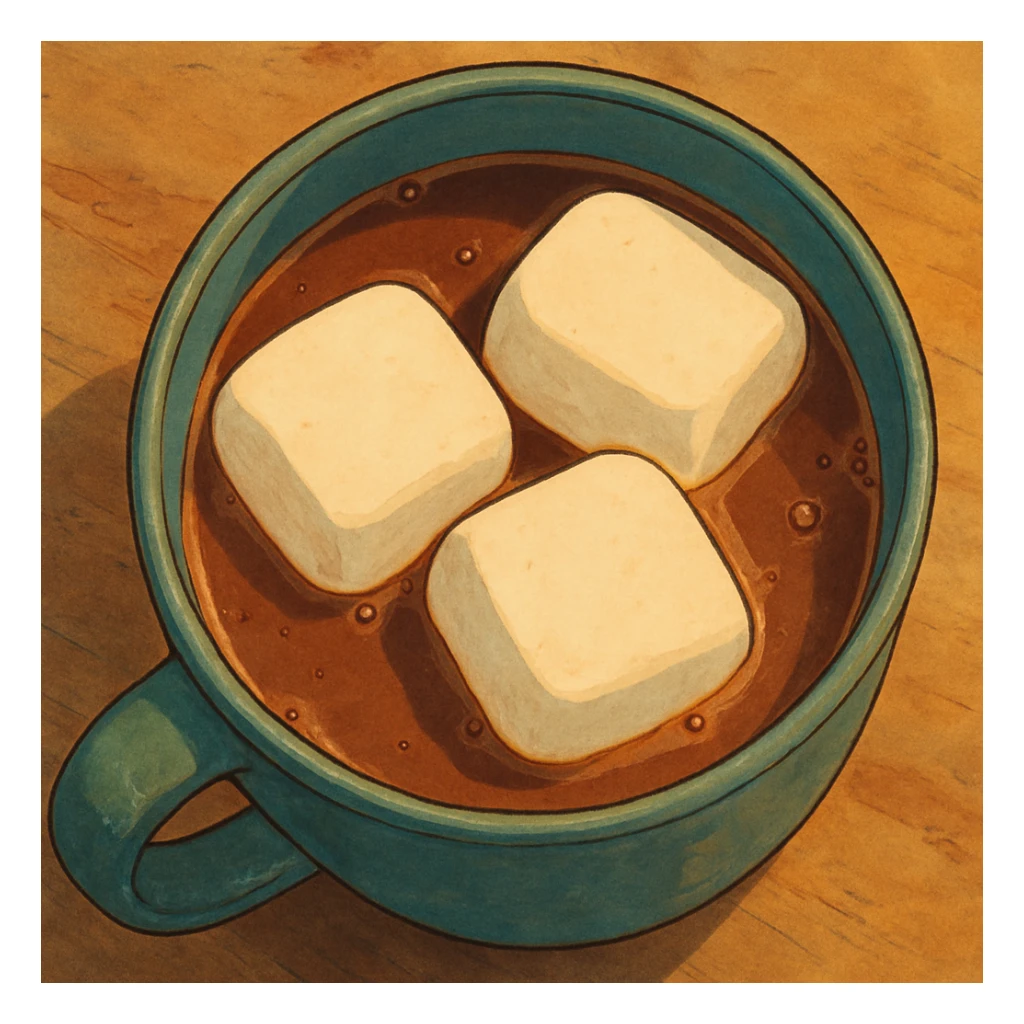 birds eye view of hot chocolate mug with three big marshmallows in it sticker