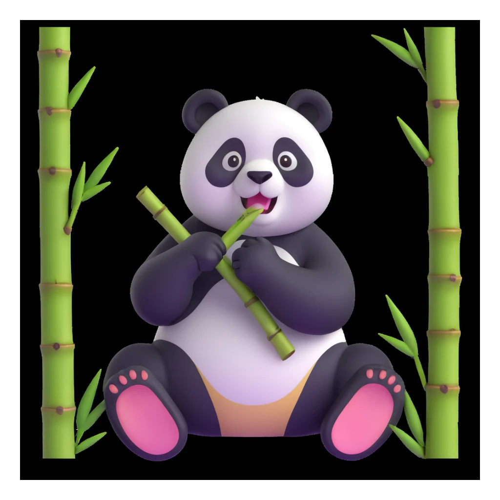 panda eating bamboo in forrest background, close up pose sticker