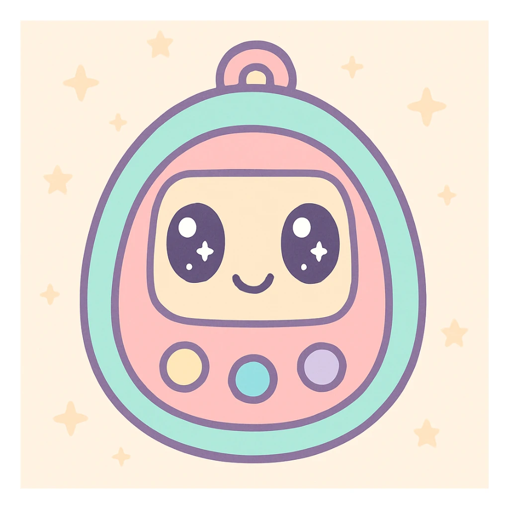 tamagotchi, kawaii style, big eyes, soft colors, playful expression sticker