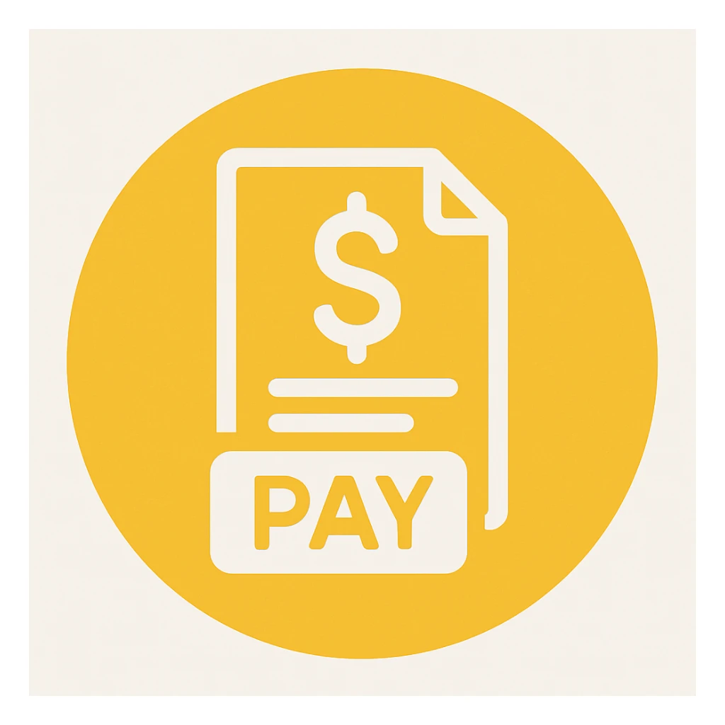 An icon with yellow background, white inner lines, meaning Finance, request to pay sticker