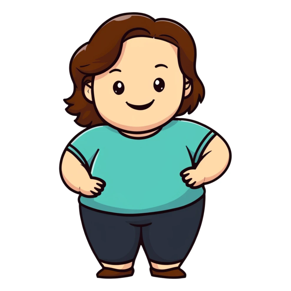 plus-size white woman with brown hair, smiling sticker