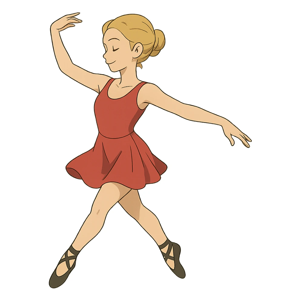 Dana Dawson with blond hair in a chignon, dance pose sticker