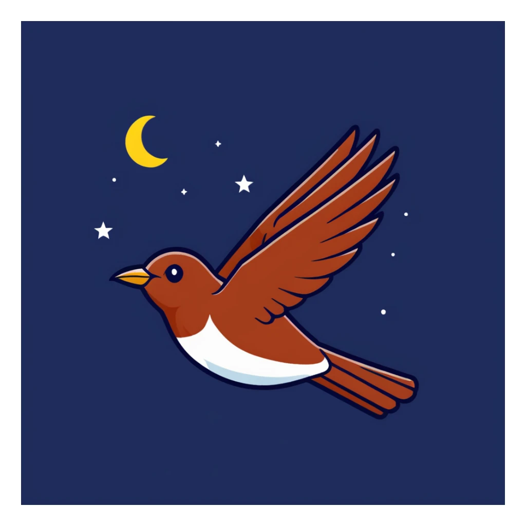 a nightingale bird flying against a dark starry night sky sticker
