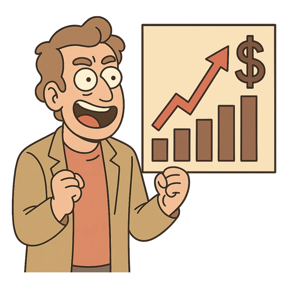 stock chart with an upward arrow and dollar sign sticker