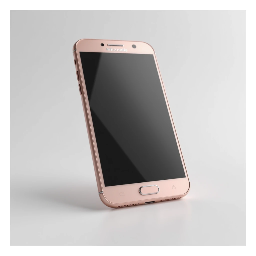 Realistic smartphone, front view with screen on, rose gold color, high detail, photorealistic style sticker