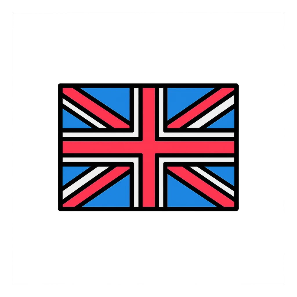 UK flag, simple, iconic, bold colors, flat design, clear lines, minimal, geometric, stylized, modern look sticker