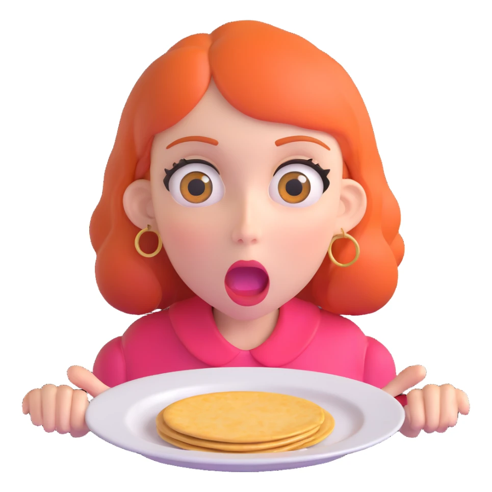 hungry woman with big eyes, open mouth, and empty plate in front of her sticker