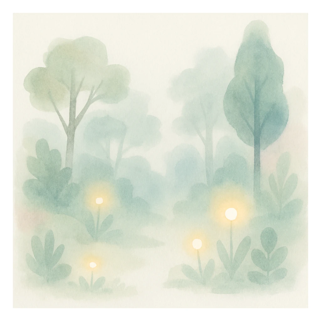 lush enchanted forest with glowing plants, painterly fantasy style sticker