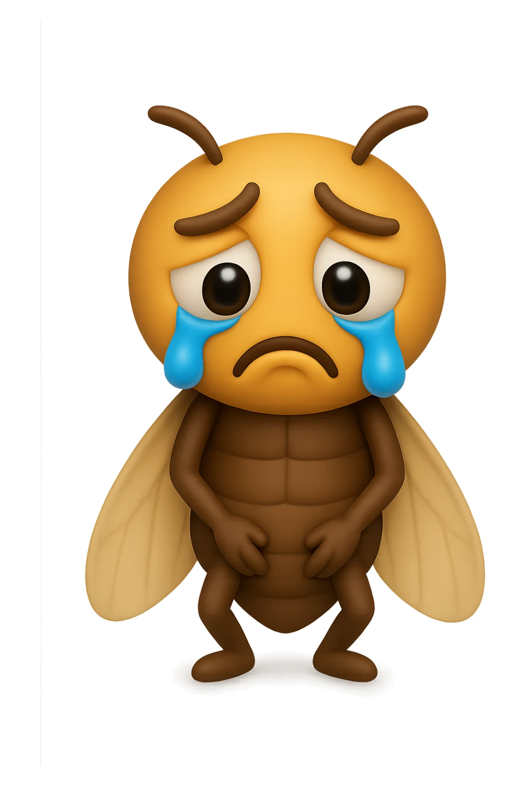 EMOJI STILE IPHONE 3D DI una cicala triste che si tocca le cosce e piange perché non le piace il suo fisico, posa frontale, fagli anche la parte bianca degli, non solo la pupilla sticker