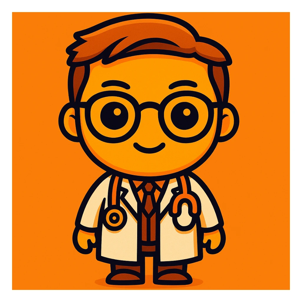 An eye doctor emoji in sticker style with a orange color sticker