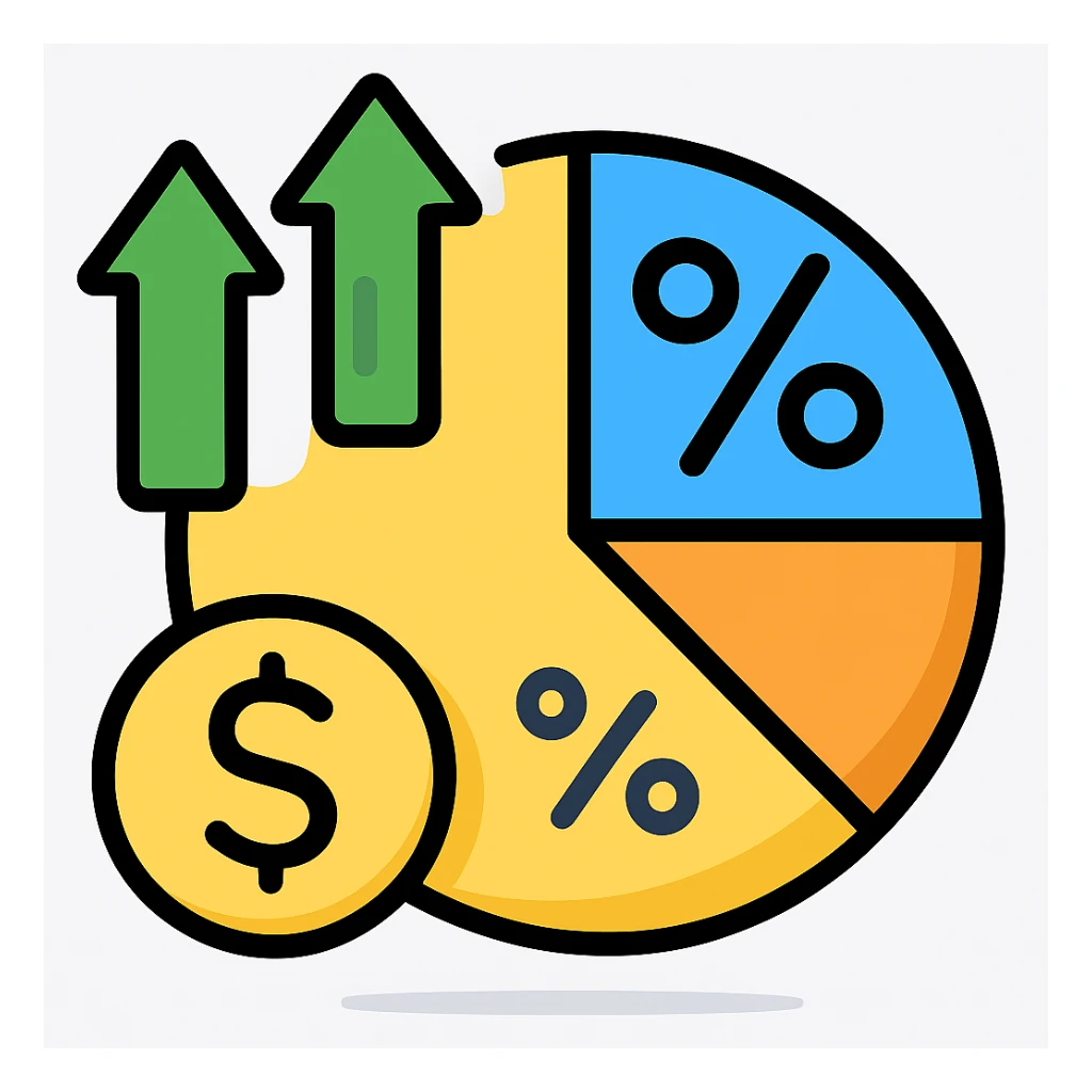 emoji of a pie chart with arrows and a dollar sign with more variations sticker