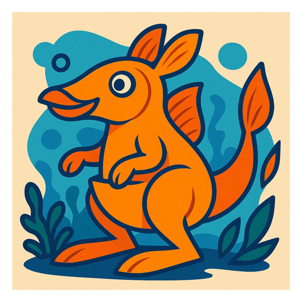 an orange combination of a fish and a kangaroo, creative hybrid, vibrant, clear details sticker