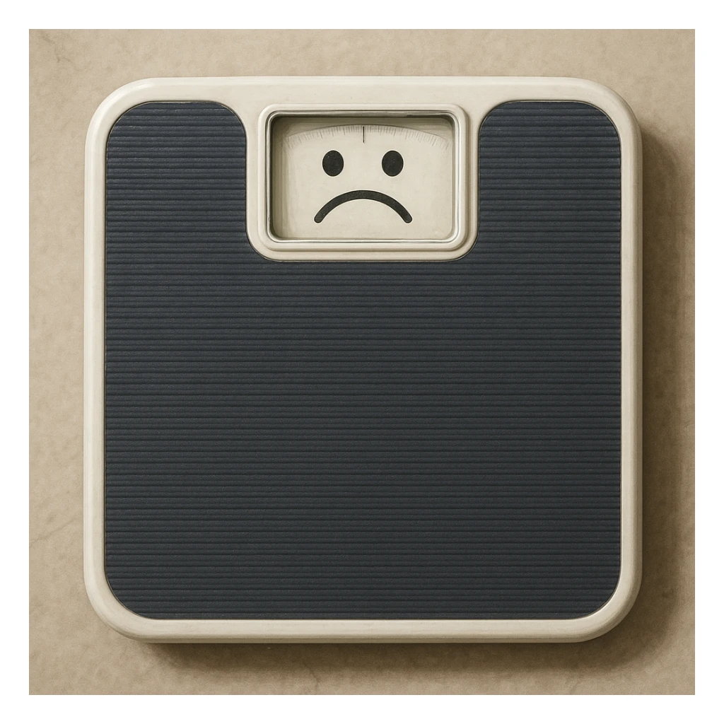realistic illustration of a weighing scale with a sad face symbol on the display sticker