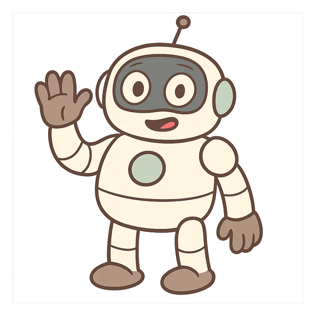 ai robot, cartoon style, cute, round shapes sticker