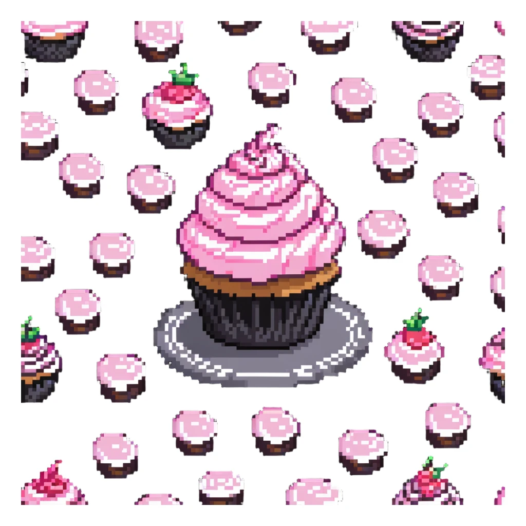 pixel art cupcake with swirled pink frosting sticker