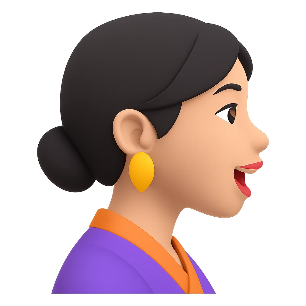 Asian girl profile, left side, talking, with a different hairstyle, in the style of 3D emoji, no background sticker
