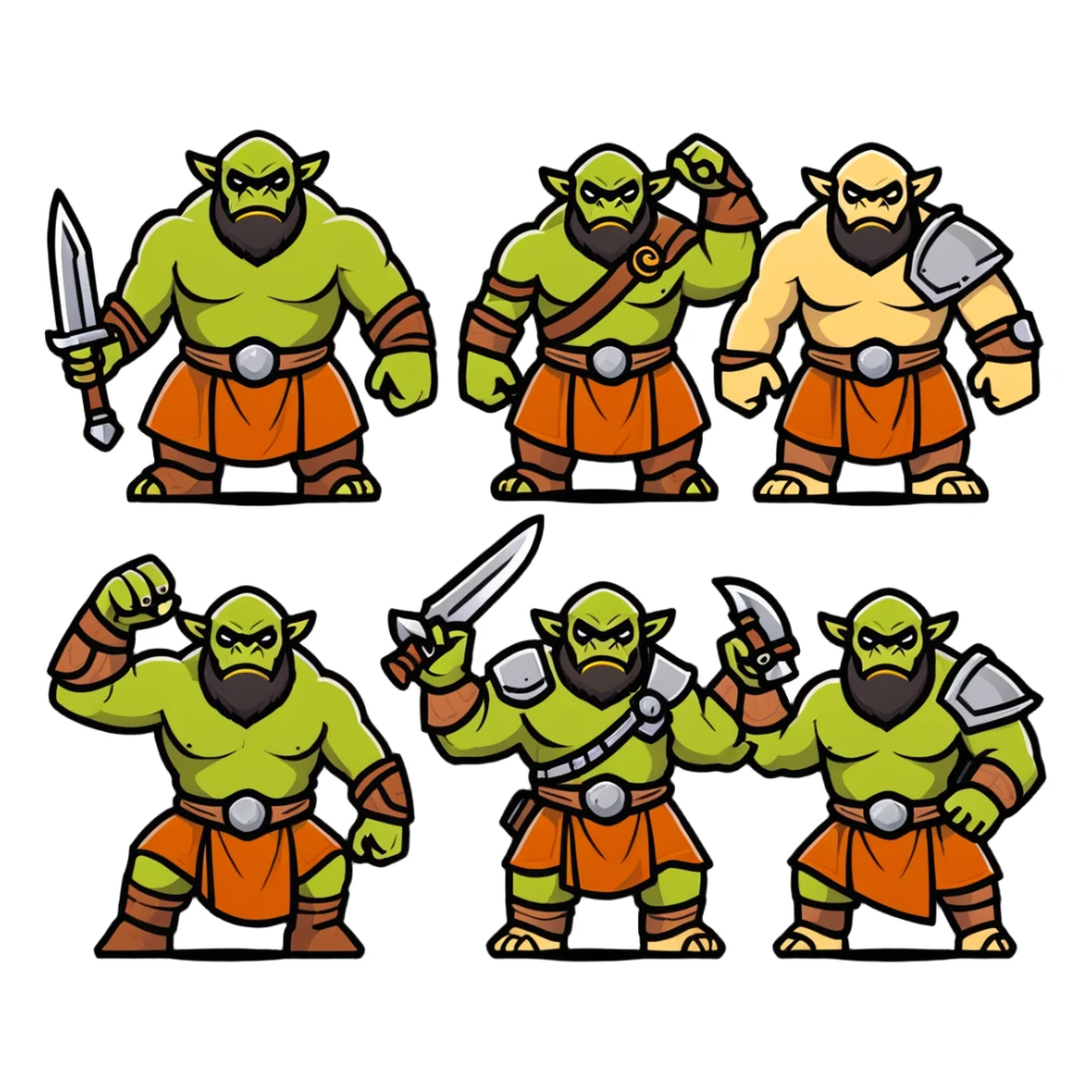 Lineage 2 fantasy characters with Orc warrior, Kamael fighter, Artea dancer, and Dwarven blacksmith sticker