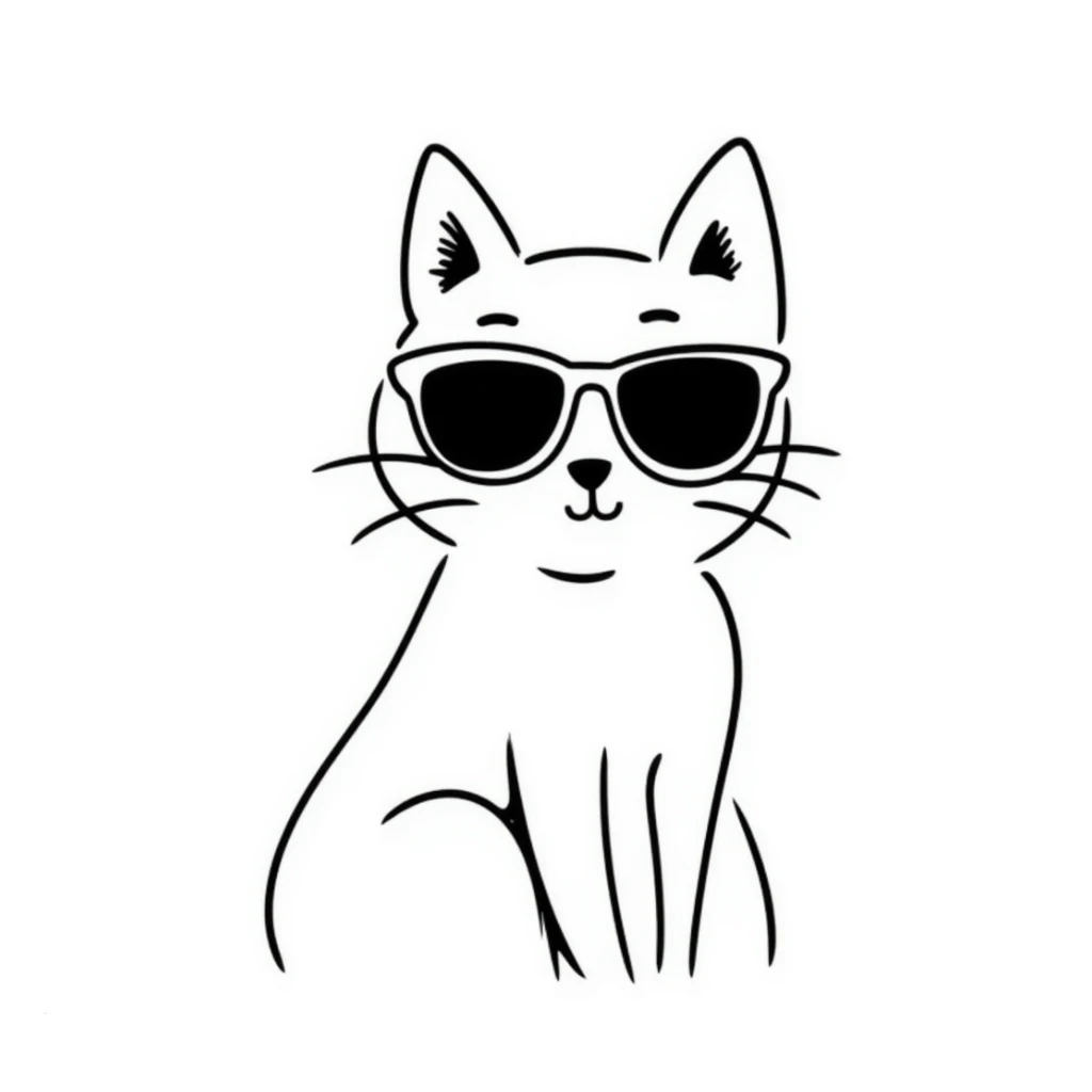 cat wearing sunglasses, hand drawn doodle style sticker