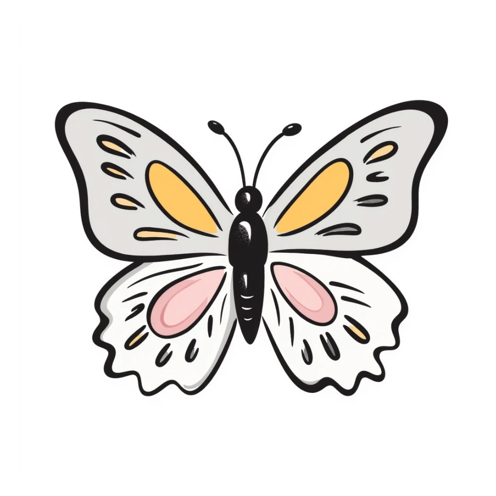 a butterfly with detailed wings and delicate patterns, in pastel colors dd9fb0, ffc6d3, a3bfc9, c4bee2, f1b091 sticker