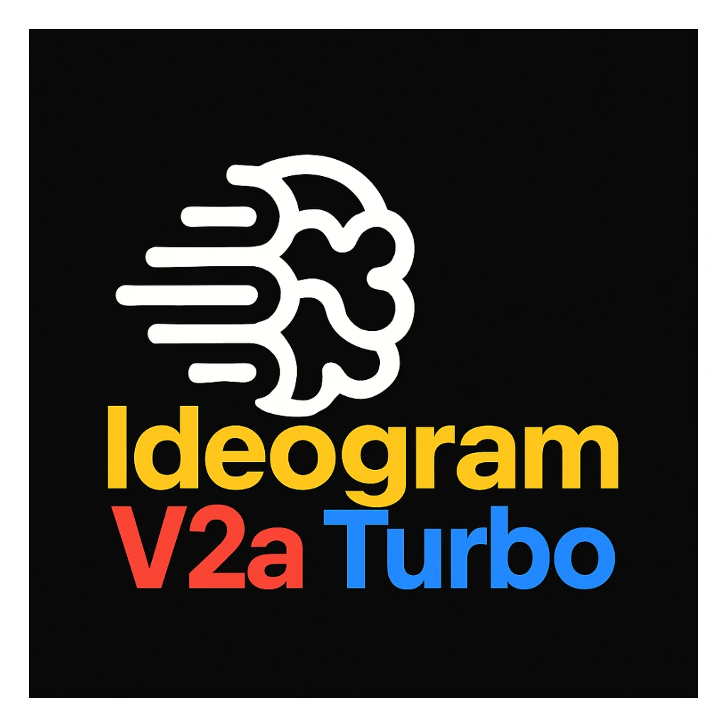 make a non gradient solid but colorful text of "Ideogram V2a Turbo", black background, add this logo too, make it good art for this sticker