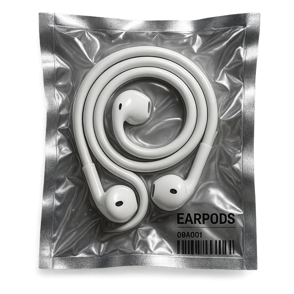 white EarPods arranged in a spiral, glossy sticker