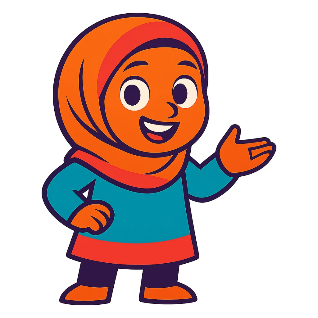 Make the hijabi girl smiling, keep vibrant cartoon style, no background. sticker