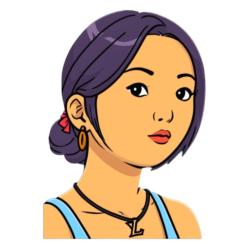 Asian woman with LV tattoo on left cheek sticker