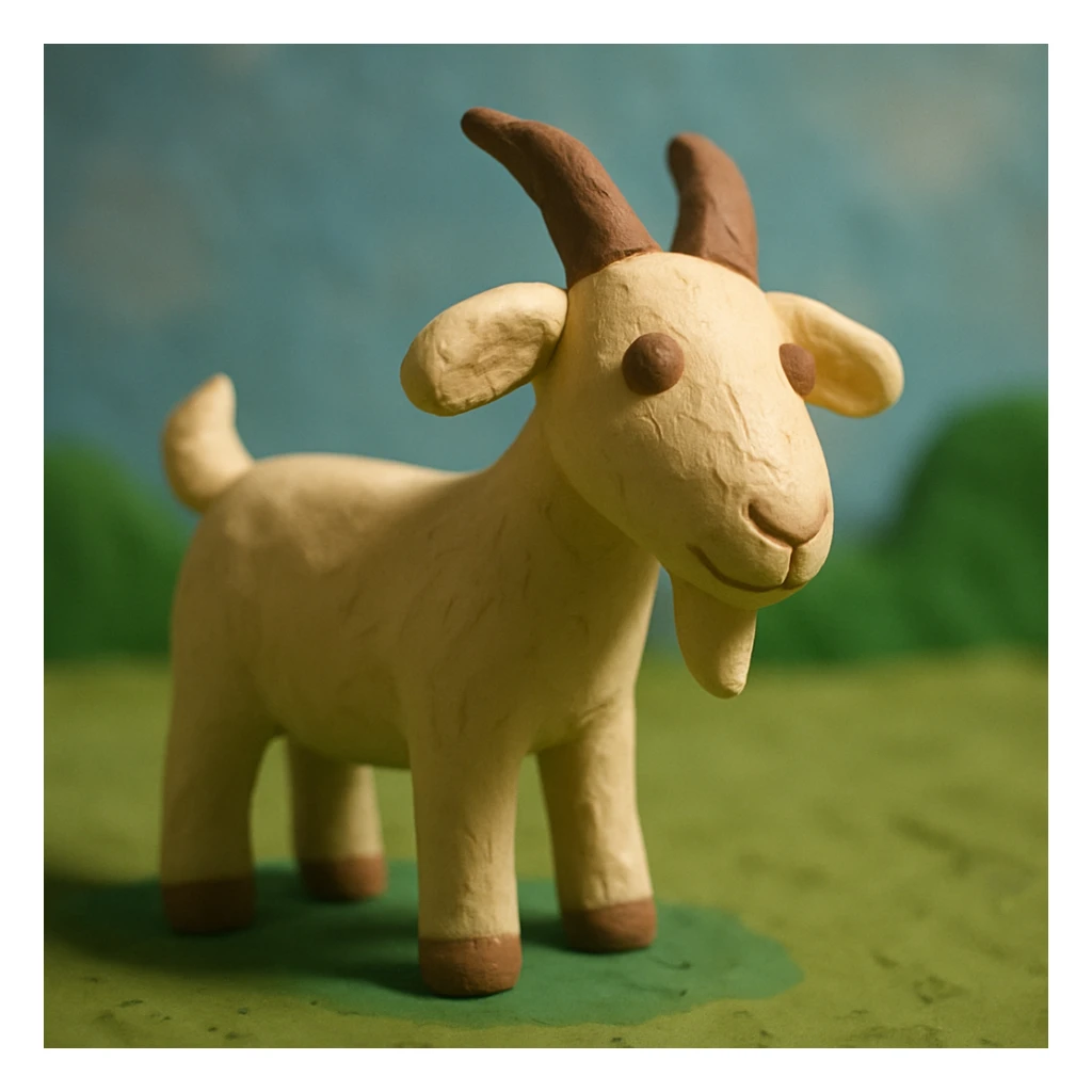 goat standing on grass, visible fingerprints, matte plasticine look, claymation style sticker