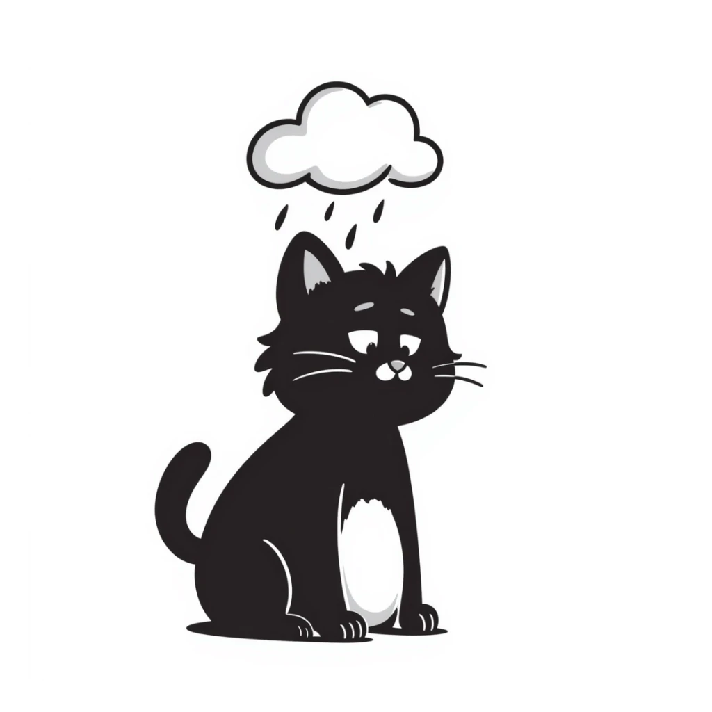 hand-drawn cat with a little cloud over its head, giving up sticker
