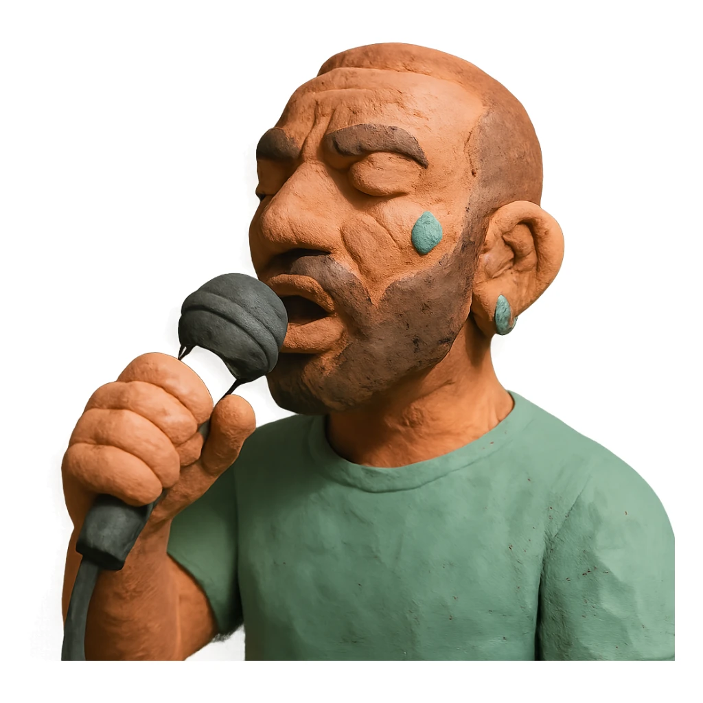 Amir Tataloo singing with microphone in claymation style sticker