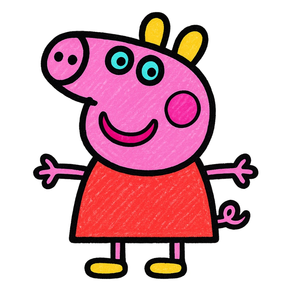 Peppa Pig as a playful icon with rounded shapes, soft pastel colors, friendly expression sticker