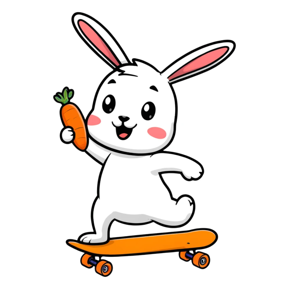 Funny rabbit riding a skateboard with carrot in hand sticker