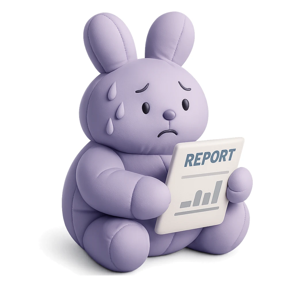 lavender bunny sweating and holding a report, cushion style sticker