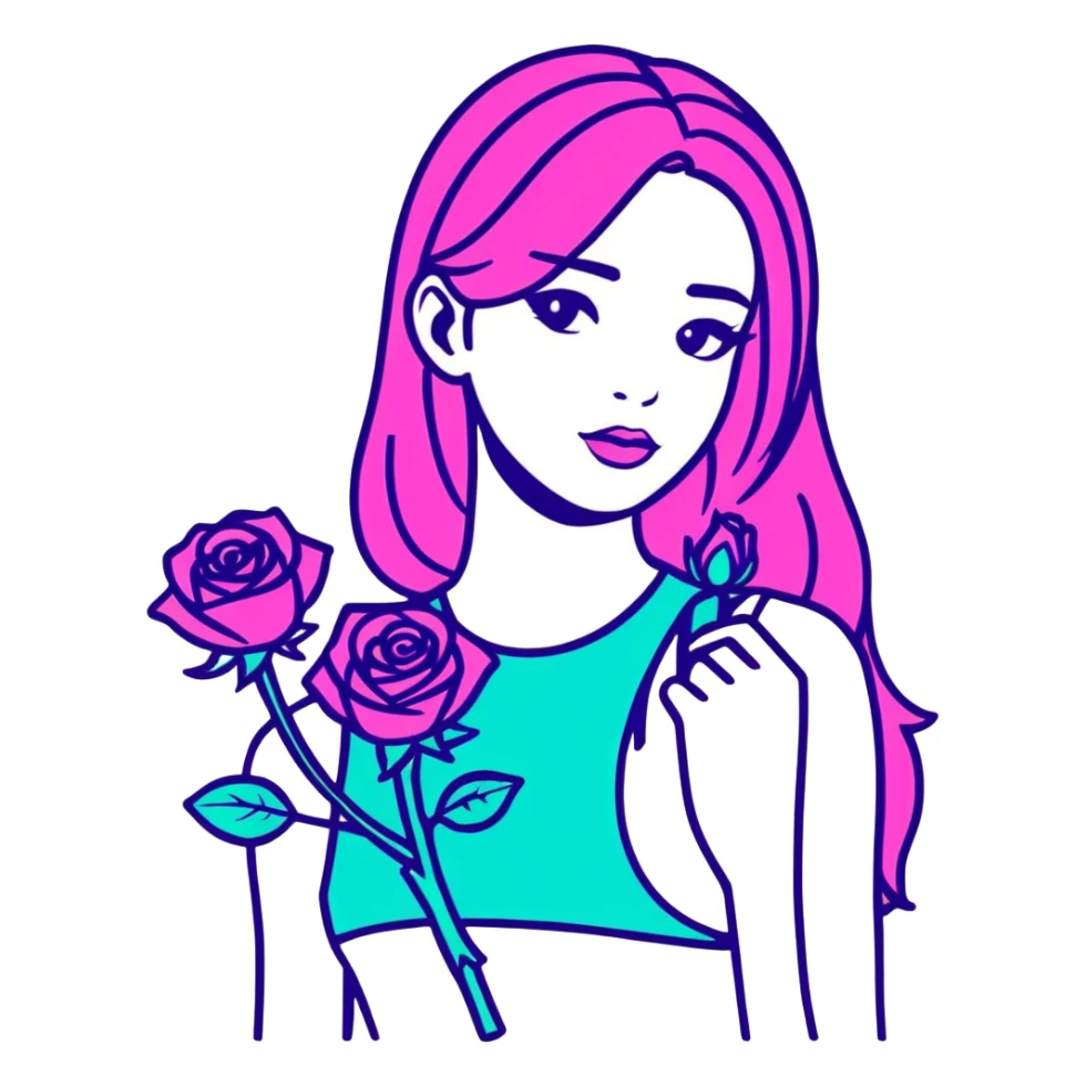 Girl skill with neon pink Neon teal and Neon purple Roses sticker