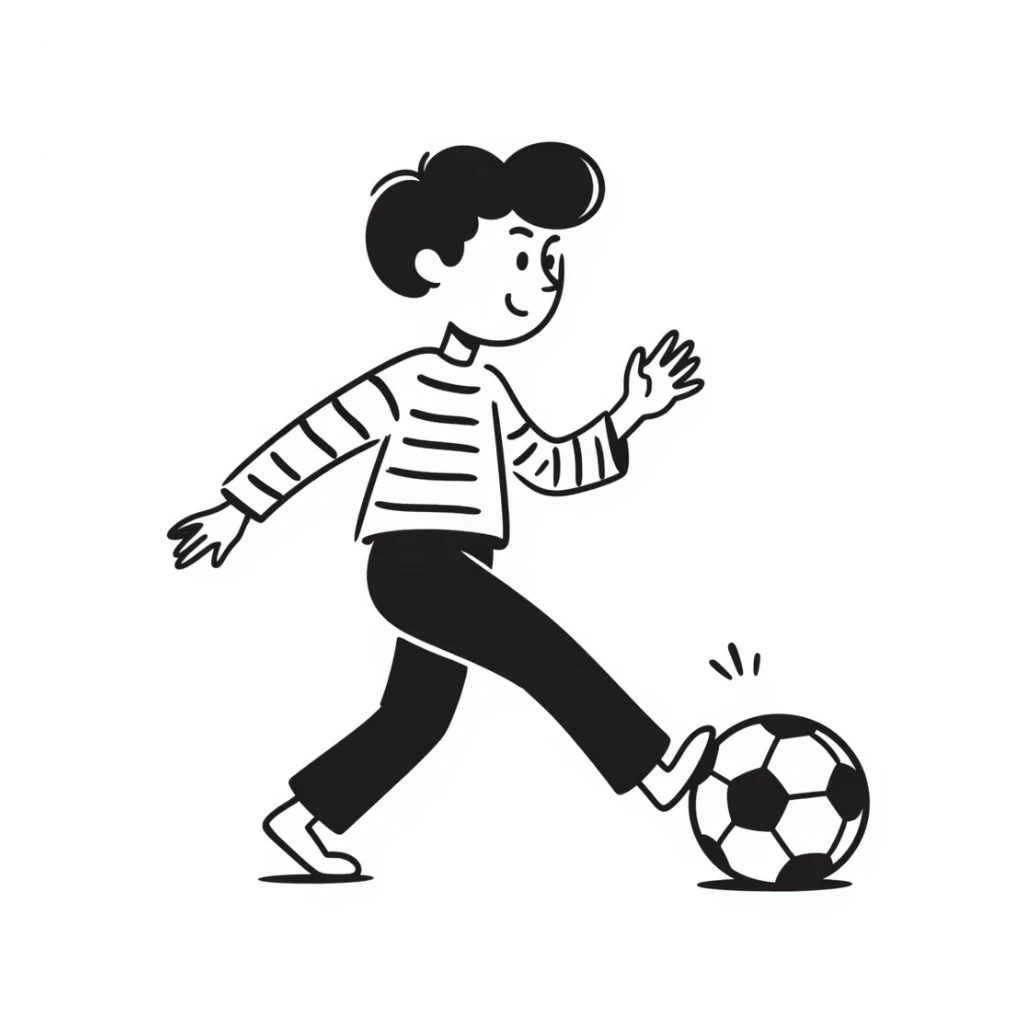 boy playing football, hand drawn doodle style sticker