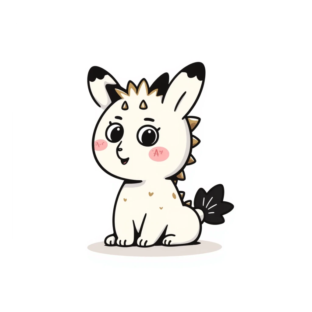 Kawaii bunny plant dragon with tiny spikes, extremely cute, giant sparkly eyes, blushing cheeks, pastel colors, small mouth, adorable expression, very scribbly messy hand drawn style, loose sketchy lines sticker