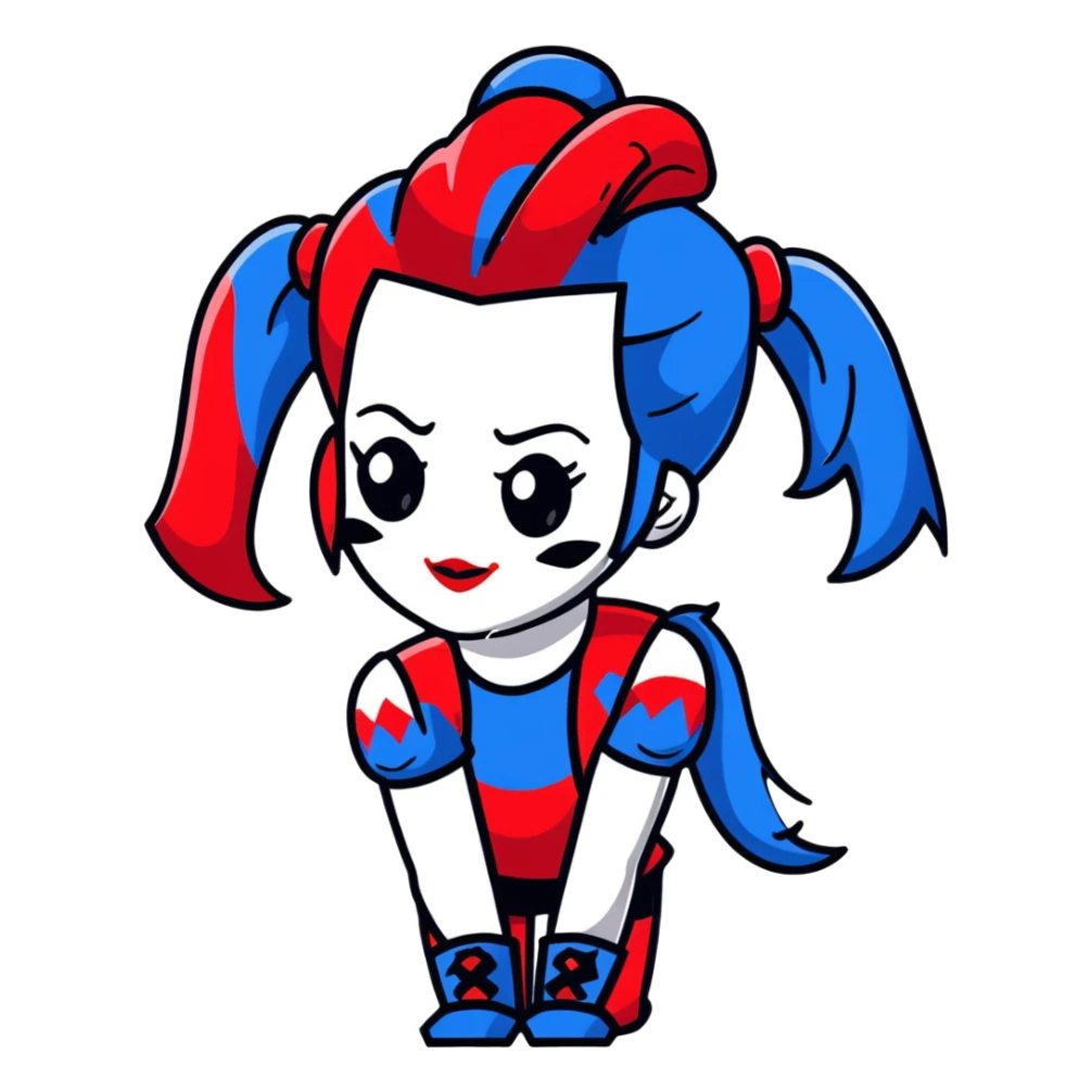 Harley Quinn style hair with red and blue ponytails sticker