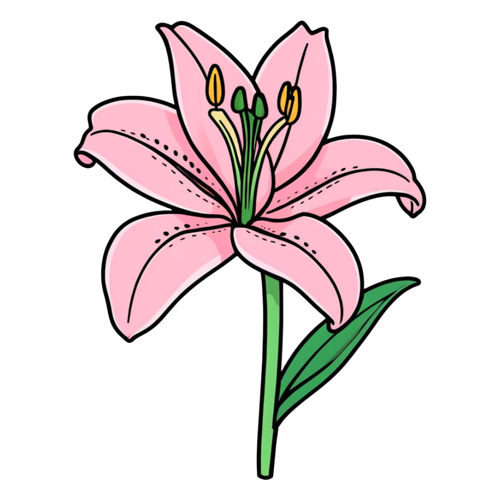 pink lily flower, cartoonish sticker style sticker