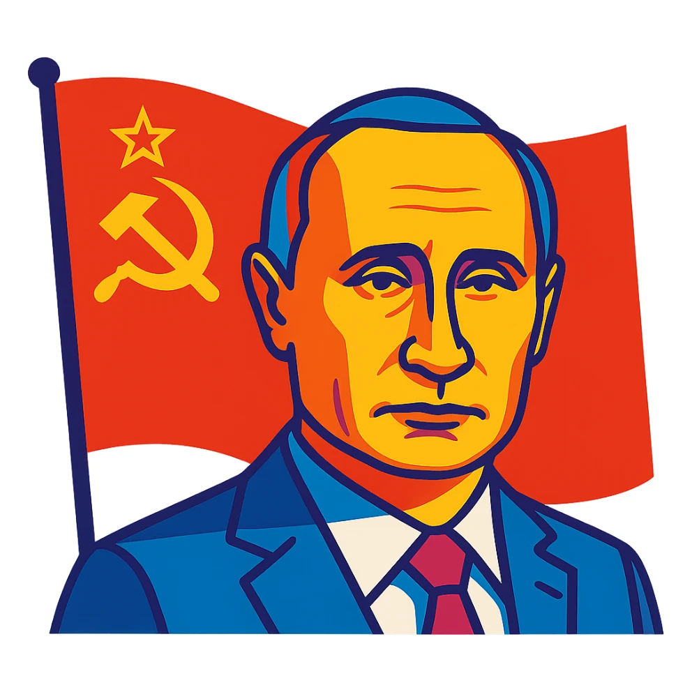 USSR flag with portrait of Putin, modern style, bright colors, no text sticker