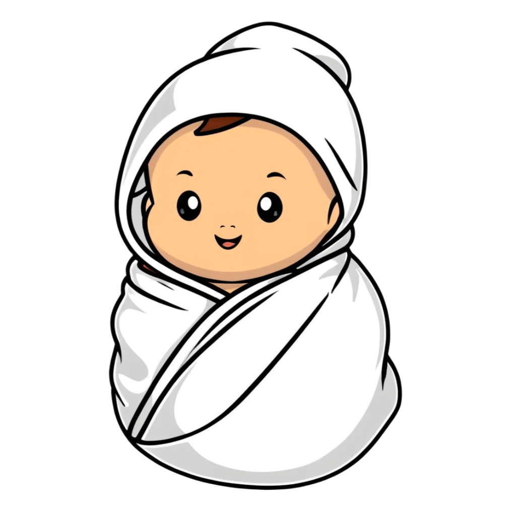 tanned baby swaddled in a white blanket sticker