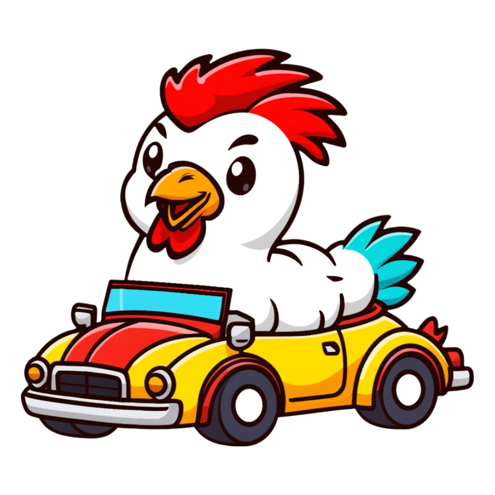 colorful rooster in a convertible sports car sticker
