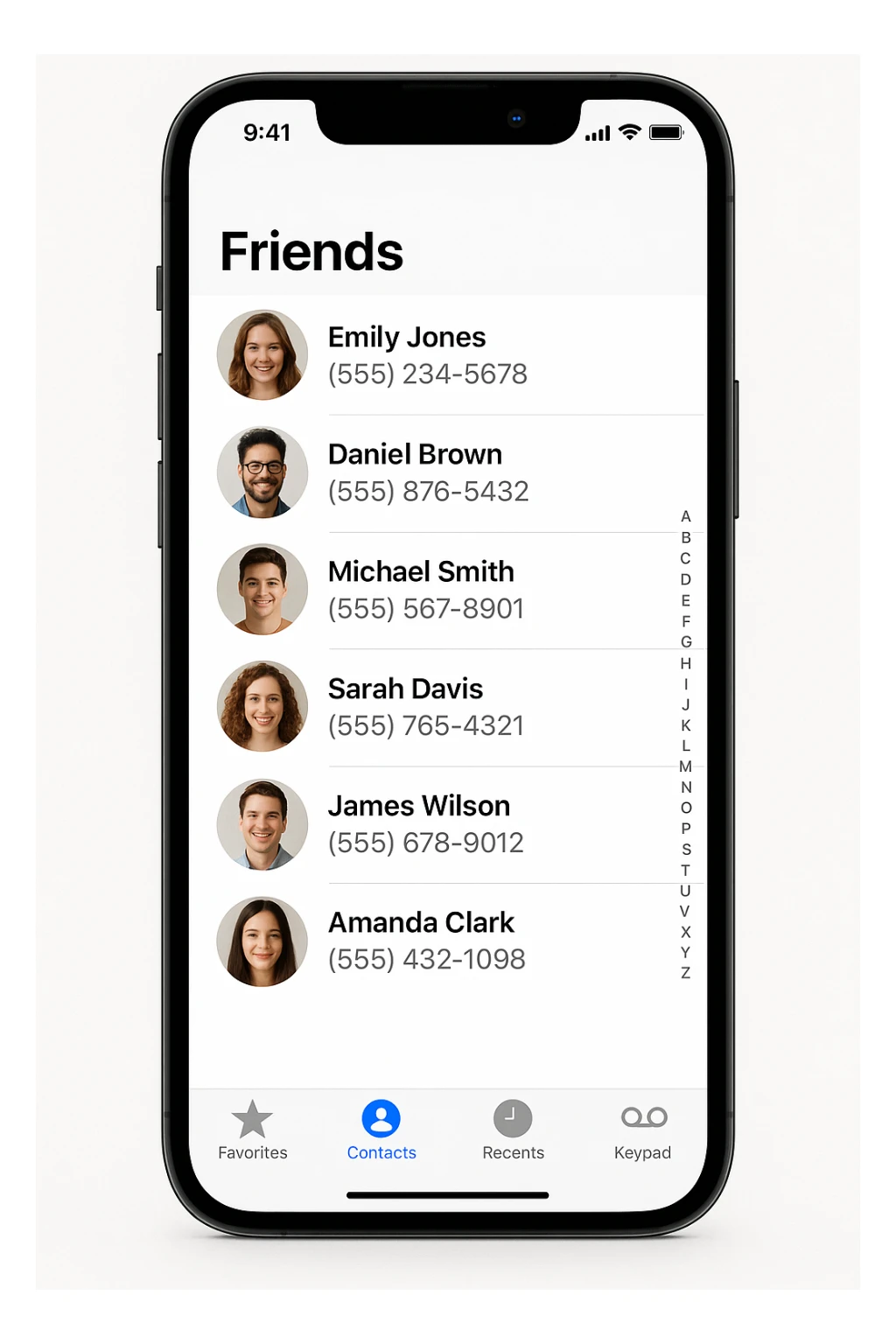 Front screen of the phone with friends' contacts sticker