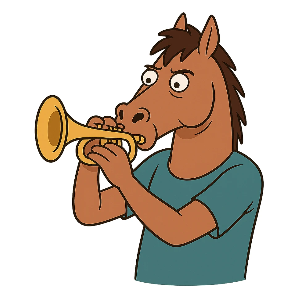 flat toon style horse playing trumpet sticker