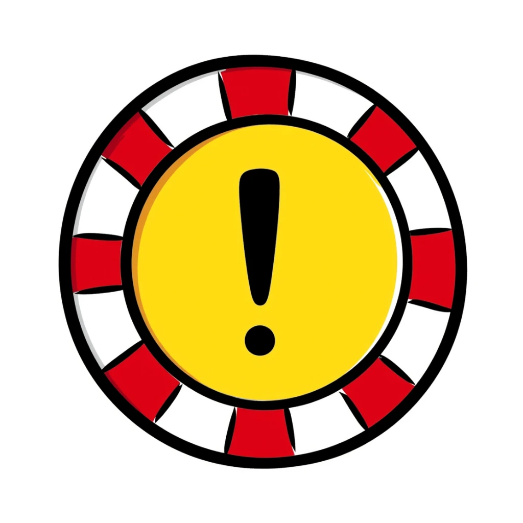 A round warning sign with red and white stripes around the edge and a warning symbol in the center. Hand-drawn doodle style with bright colors. sticker