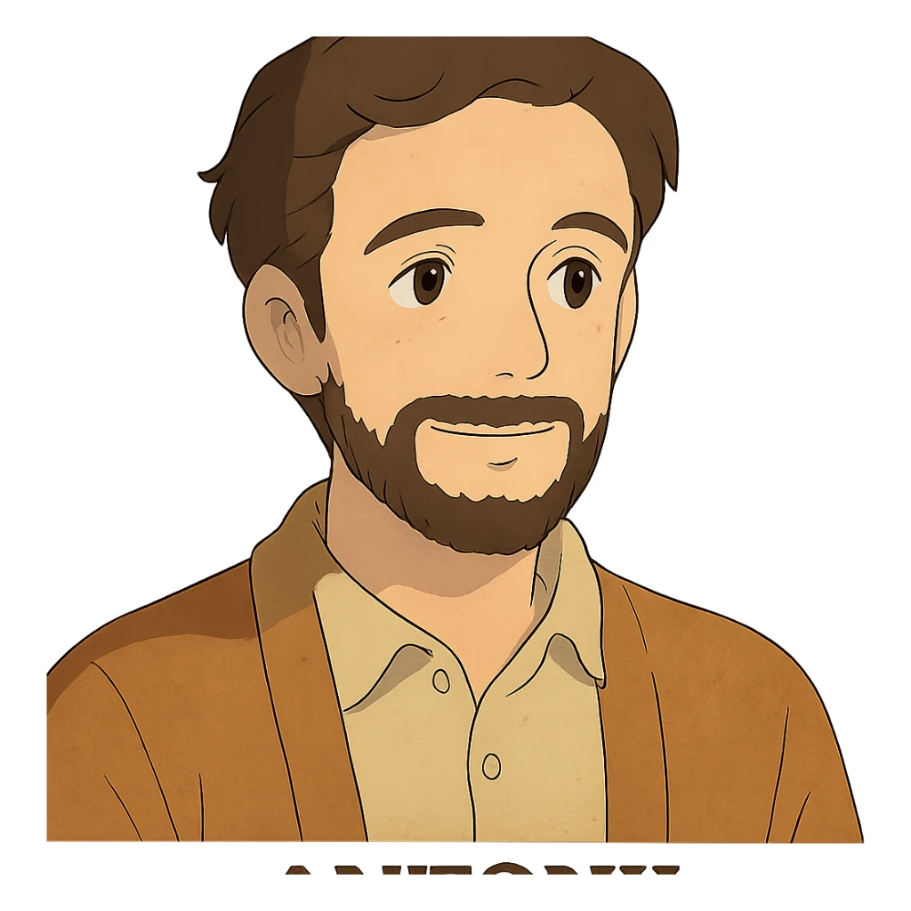 ghibli style portrait of a man named Antony, gentle and warm sticker